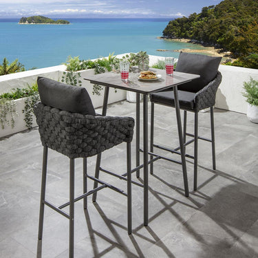 Quatropi Luxury 2 Seater Ceramic Outdoor Garden Bar Stool and Table Set Grey