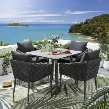 Quatropi Luxury 4 Seat Square Ceramic Garden Table and Chairs Dining Set Grey