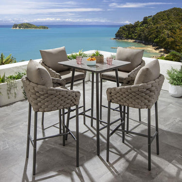 Quatropi Luxury 4 Seater Ceramic Outdoor Garden Bar Stool and Table Set Beige