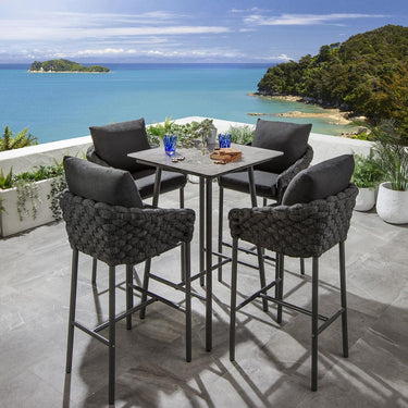 Quatropi Luxury 4 Seater Ceramic Outdoor Garden Bar Stool and Table Set Grey