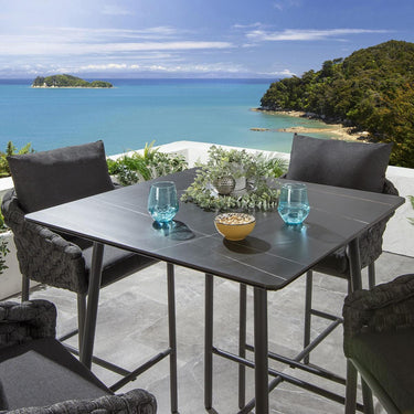 Quatropi Luxury 4 Seater Ceramic Outdoor Garden Bar Stool and Table Set Grey