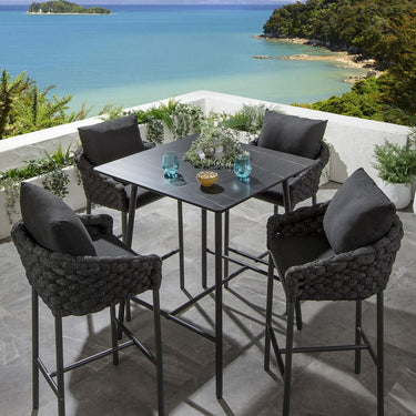 Quatropi Luxury 4 Seater Ceramic Outdoor Garden Bar Stool and Table Set Grey