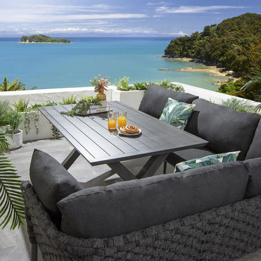 Quatropi Luxury 5 Seat Garden Corner Bench Dining Set Grey Wood Effect Aluminium