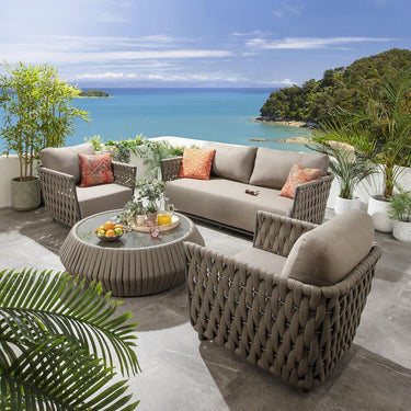 Quatropi Luxury 5 Seat Outdoor Garden Sofa Set With Armchair Coffee Table Beige
