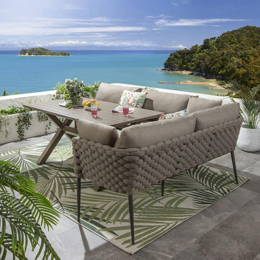Quatropi Luxury 5 Seater Outdoor Garden Corner Bench Dining Set Aluminium Beige