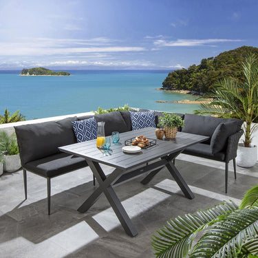 Quatropi Luxury 5 Seater Outdoor Garden Corner Bench Dining Set Aluminium Grey