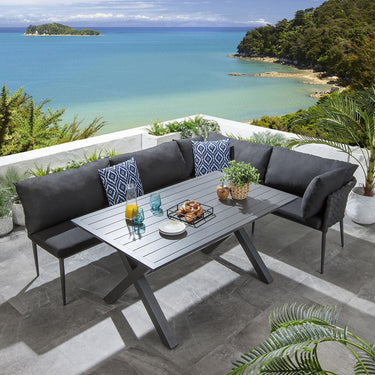 Quatropi Luxury 5 Seater Outdoor Garden Corner Bench Dining Set Aluminium Grey