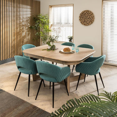 Quatropi Luxury 6 Chair Natural Solid Wood Extending Dining Set Teal 160-230cm