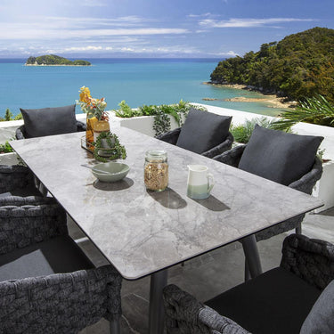 Quatropi Luxury 6 Seat Ceramic Outdoor Garden Table and Chairs Dining Set Grey