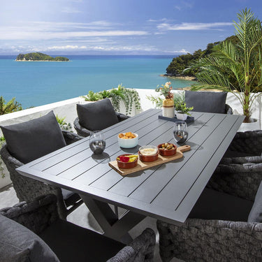 Quatropi Luxury 6 Seat Outdoor Garden Table and Chairs Dining Set Aluminium Grey