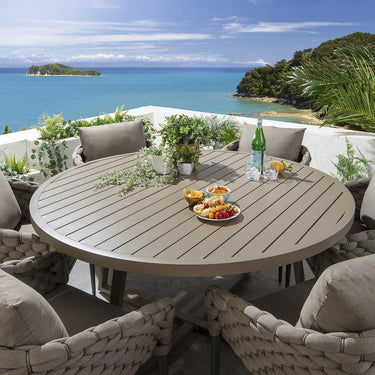 Quatropi Luxury 6 Seat Round Garden Table and Chairs Dining Set Aluminium Beige