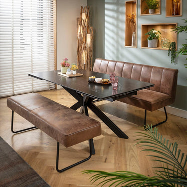 Quatropi Luxury 6 Seater Extendable Bench Dining Set Brown & Black Ceramic XBT