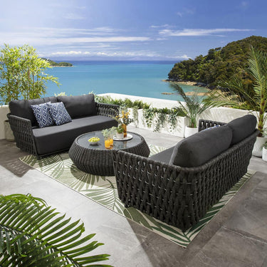 Quatropi Luxury 6 Seater Outdoor Patio Garden Sofa Set With Coffee Table Grey