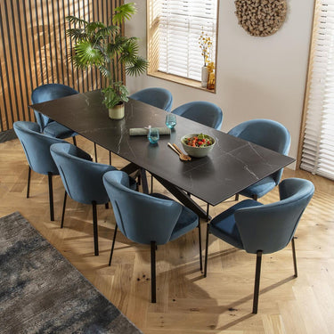 Quatropi Luxury 8 Seat Extending Ceramic Dining Table and Chairs Set Blue Black