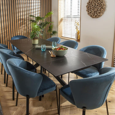 Quatropi Luxury 8 Seat Extending Ceramic Dining Table and Chairs Set Blue Black
