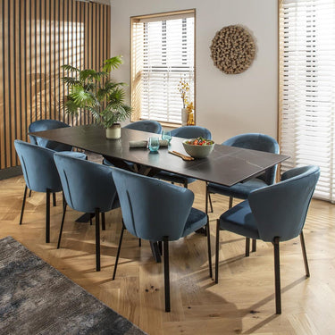 Quatropi Luxury 8 Seat Extending Ceramic Dining Table and Chairs Set Blue Black