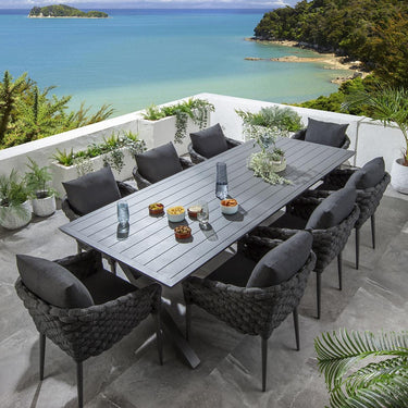 Quatropi Luxury 8 Seat Outdoor Garden Table and Chairs Dining Set Aluminium Grey