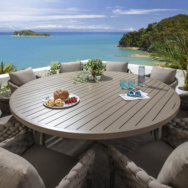 Quatropi Luxury 8 Seat Round Garden Table and Chairs Dining Set Aluminium Beige