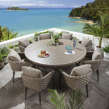 Quatropi Luxury 8 Seat Round Garden Table and Chairs Dining Set Aluminium Beige