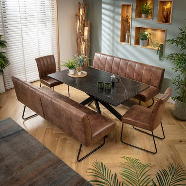Quatropi Luxury 8 Seater Extendable Bench Dining Set Brown & Black Ceramic SB2