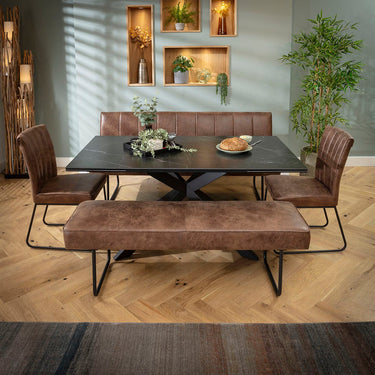 Quatropi Luxury 8 Seater Extendable Bench Dining Set Brown & Black Ceramic XB2