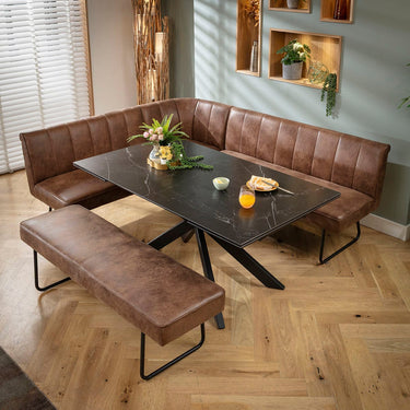Quatropi Luxury 8 Seater Extendable Corner Bench Dining Set Brown & Black Ceramic LRBB
