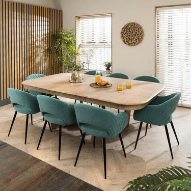 Quatropi Luxury 8 Seater Natural Solid Wood Extending Dining Set Teal 160-230cm