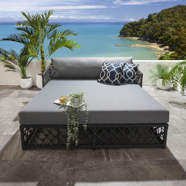 Quatropi Luxury Garden Daybed 2 Person Double Sun Lounger Grey Rope 159x173cm