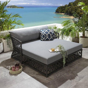 Quatropi Luxury Garden Daybed 2 Person Double Sun Lounger Grey Rope 159x173cm