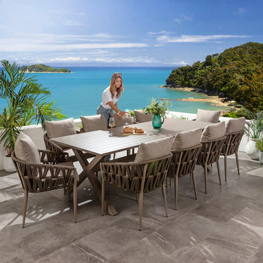 Quatropi Luxury Garden Dining Set 10 Seater Outdoor Table and Chairs Brown Beige Aluminium