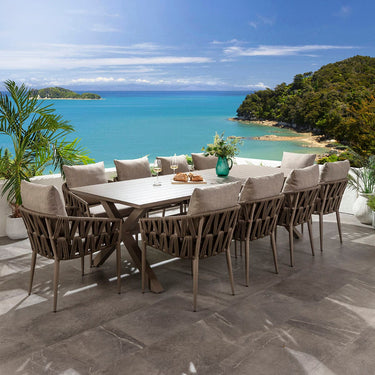 Quatropi Luxury Garden Dining Set 10 Seater Outdoor Table and Chairs Brown Beige Aluminium