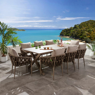 Quatropi Luxury Garden Dining Set 8 Seater Outdoor Table and Chairs Brown Beige Aluminium