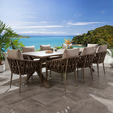 Quatropi Luxury Garden Dining Set 8 Seater Outdoor Table and Chairs Brown Beige Aluminium