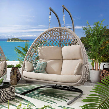 Quatropi Luxury Garden Double Egg Chair Premium Outdoor Swing Chair Cream Rope