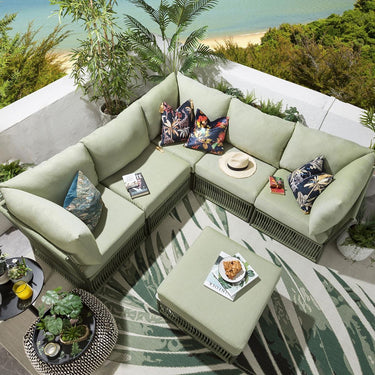 Quatropi Luxury Garden L-Shape Corner Sofa 4 Seat Outdoor Patio Green Rope Weave