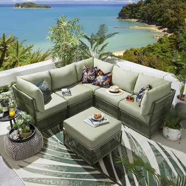 Quatropi Luxury Garden L-Shape Corner Sofa 4 Seat Outdoor Patio Green Rope Weave