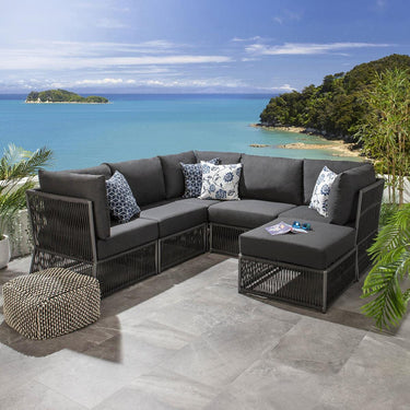 Quatropi Luxury Garden L-Shape Corner Sofa 4 Seat Outdoor Patio Grey Rope Weave