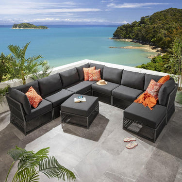 Quatropi Luxury Garden L-Shape Corner Sofa 6 Seat Outdoor Patio Grey Rope Weave