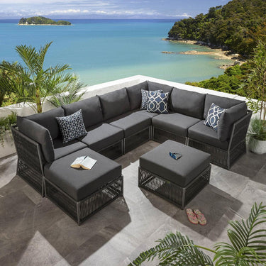 Quatropi Luxury Garden L-Shape Corner Sofa 6 Seat Outdoor Patio Grey Rope Weave