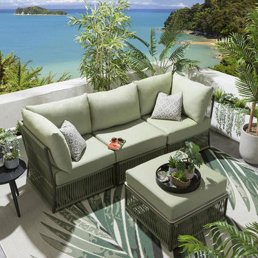 Quatropi Luxury Garden Sofa 3 Seat Modular Set Outdoor Patio Green Rope Weave