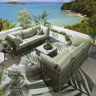 Quatropi Luxury Garden Sofa 6 Seat Modular Set Outdoor Patio Green Rope Weave
