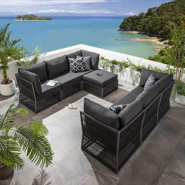 Quatropi Luxury Garden Sofa 6 Seat Modular Set Outdoor Patio Grey Rope Weave