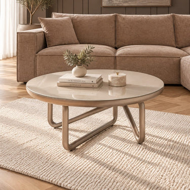 Quatropi Luxury Glass Round Coffee Table Gold 100cm