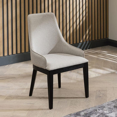 Quatropi Luxury High Back Dining Chair Natural Beige Fabric Black Wood Legs