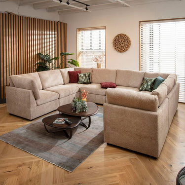 Quatropi Luxury Large U-Shaped Modular Sofa Couch 8 Seater Beige Boucle Fabric