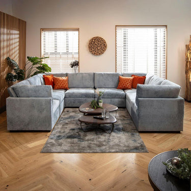 Quatropi Luxury Large U-Shaped Modular Sofa Couch 8 Seater Blue Fabric