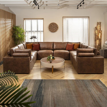 Quatropi Luxury Large U-Shaped Modular Sofa Couch 8 Seater Brown Fabric