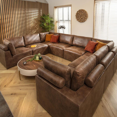 Quatropi Luxury Large U-Shaped Modular Sofa Couch 8 Seater Brown Fabric