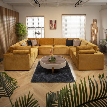 Quatropi Luxury Large U-Shaped Modular Sofa Couch 8 Seater Mustard Fabric