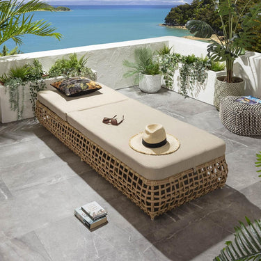 Quatropi Luxury Outdoor Garden Cushioned Rattan Sun Lounger Reclining Beige 206cm